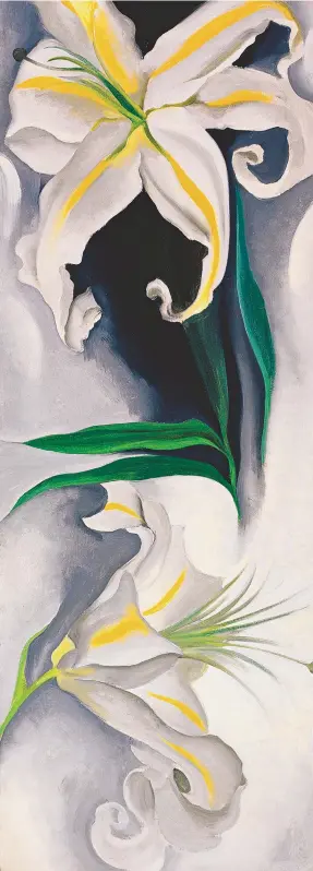  ?? COURTESY OF THE UNIVERSITY OF NEW MEXICO ART MUSEUM ?? Georgia O’Keeffe (American, 1887-1986) “White Flowers,” 1926, oil on canvas, 32 x 12 inches.