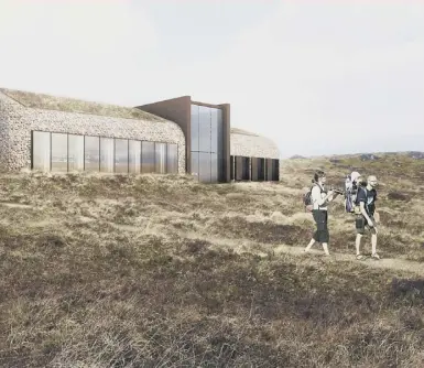  ??  ?? Eco-friendly: Plans have been unveiled for a ‘green’ hotel to be built on the old golf course at Portree on Skye – complete with pods, sauna and Shetland pony