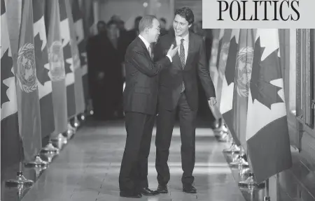  ?? CHRIS ROUSSAKIS / AFP / GETTY IMAGES ?? Prime Minister Justin Trudeau and UN Secretary General Ban Ki-moon held talks on several issues, including Canada’s return to peacekeepi­ng.