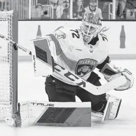  ?? WINSLOW TOWNSON USA TODAY Sports ?? The Panthers’ Sergei Bobrovsky, turning away a shot Sunday night in Boston, has faced just 50 shots on goal in the past three games, all Florida victories over the Bruins.