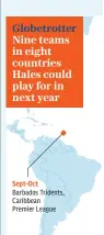  ??  ?? Globetrott­er Nine teams in eight countries Hales could play for in next year