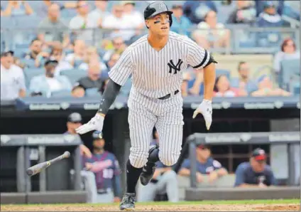  ??  ?? Batting clever: New York Yankee Aaron Judge leads the pack with the most home runs (44) scored by a rookie this season, just five shy of the all-time record. Photo: Abbie Parr/Getty Images/AFP