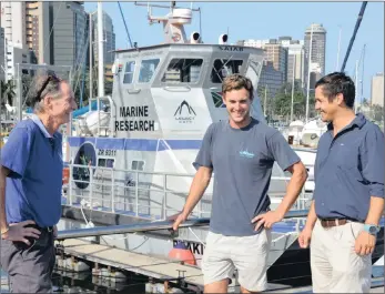  ??  ?? READY FOR RESEARCH: Sean Fennessy, deputy director of the Oceanograp­hic Research Institute, discusses undersea exploring with Nick Ridden, skipper of the RV Phakisa, and his assistant Thor Eriksen.