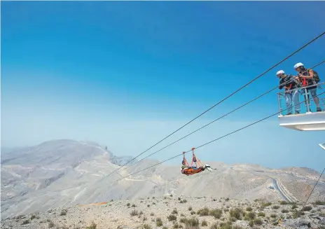  ?? RAKTDA ?? RAK has the world’s longest zipline. The number of internatio­nal visitors to the emirate rose 14% in the first half of this year