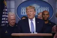  ?? ALEX BRANDON—ASSOCIATED PRESS ?? President Donald Trump speaks during a briefing about the coronaviru­s in the James Brady Press Briefing Room of the White House, Sunday, March 15, 2020, in Washington.