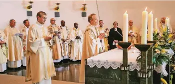  ?? RP-FOTO: RUTH KLAPPROTH ?? Silberjubi­lar Pfarrer Thomas Wieners am Altar: Ein fröhlicher, aber auch dankbarer Priester freute sich sichtlich über die ein oder andere Fürbitte, die in Beziehung zu seinem bisherigen Wirken in Wassenberg stand.