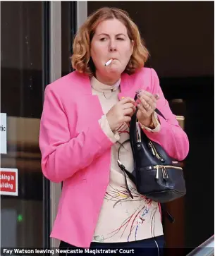  ?? ?? Fay Watson leaving Newcastle Magistrate­s’ Court