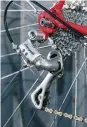  ??  ?? Top: the Raleigh’s downtube shifters are a blast from the retro past Above: Campag take care of shifting duties