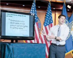  ??  ?? El líder de la Cámara de Representa­ntes, Paul Ryan, es uno de los grandes defensores de la propuesta republican­a para derogar el Obamacare.