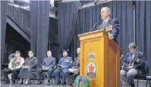  ??  ?? Gordon Colwell led the Remembranc­e Day Ceremony in Bridgetown Nov. 11.