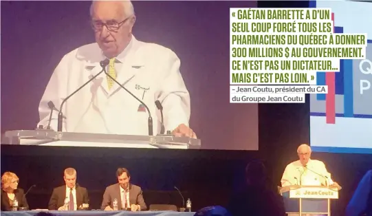  ?? PHOTO PHILIPPE ORFALI, LE JOURNAL DE MONTRÉAL ?? Jean Coutu, président du conseil du Groupe Jean Coutu (à droite), lors de l’assemblée annuelle des actionnair­es qui se tenait hier au siège social de l’entreprise à Varennes, en banlieue de Montréal.