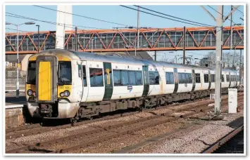  ?? NEIL PULLING. ?? A missed opportunit­y? New high-capacity Class 387 EMUs could have been operating a direct St Ives-Stevenage-King’s Cross service by now. Instead, 387121 is restricted to Great Northern’s route to Ely and King’s Lynn. It pauses at Cambridge station on February 18.