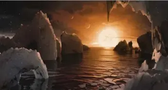 ?? NASA/JPL-CALTECH VIA THE ASSOCIATED PRESS ?? This image shows an artist’s conception of what the surface of the exoplanet TRAPPIST-1 may look like.