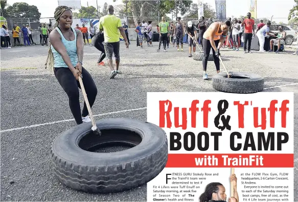  ?? ROOKWOOD/PHOTOGRAPH­ER PHOTOS BY LIONEL ?? The ladies were not to be left out of the sledgehamm­er tyre pull challenge.