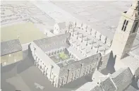  ??  ?? The virtual recreation­s of St Salvator’s Quad and Chapel in 1559.