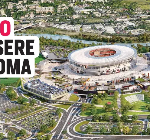  ??  ?? L’elaborazio­ne grafica del progetto per il nuovo stadio della Roma nel’area di Tor di Valle