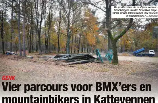  ?? Foto CHRIS NELIS ?? De sportterre­inen die er al jaren verwaarloo­sd bijliggen, worden binnenkort omgevormd tot vier oefenterre­inen voor BMX’ersen moutainbik­ers.