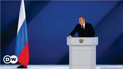  ??  ?? Президент РФ Владимир Путин выступает с посланием Федерально­му собранию, 21 апреля 2021 года