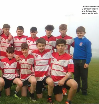  ??  ?? CBS Roscommon’s U-14teamline­out and (below) this year’s senior side