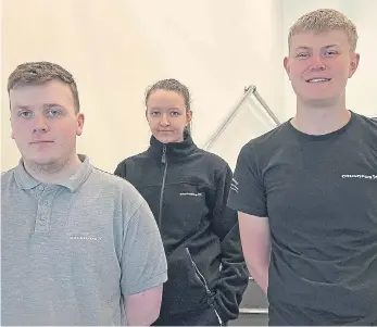  ?? ?? Grundfos apprentice­s Emily Kirkup, Robbie Crowe and Callum Quarrie.