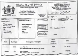  ?? ?? La factura de cigarrillo­s emitida por Tabesa para otra empresa del grupo Cartes.