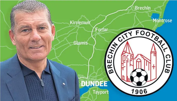  ?? ?? BADGE OF HONOUR: Brechin City chairman Kevin Mackie wants to steer the Angus club back up the leagues as they prepare for another season in the Highland League.