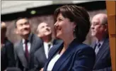  ?? The Canadian Press ?? B.C. Premier Christy Clark waits before being sworn in to office during a ceremony Thursday at the legislatur­e in Victoria.