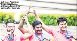  ??  ?? Debutant Amanjeet Singh, Raju Chinna Srither and Abhishek Verma after their win.