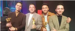  ??  ?? Best Supporting Actor Topper Fabregas with ‘Sila Sila’ director Giancarlo Abrahan, screenwrit­er Daniel Saniana and Gio Gaho