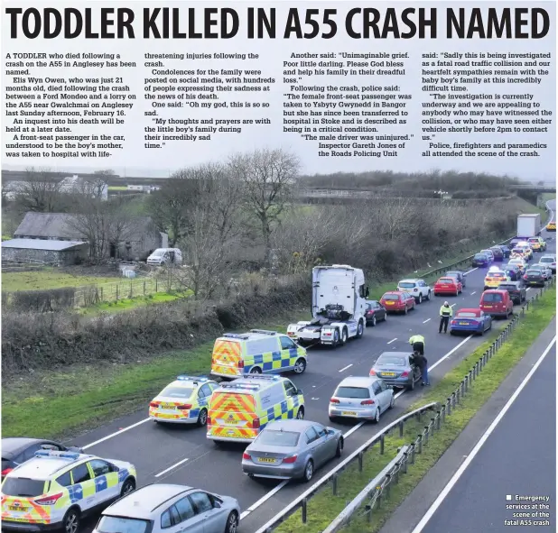  ??  ?? ■ Emergency services at the scene of the fatal A55 crash