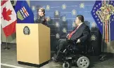  ?? GOVERNMENT OF CANADA ?? Calgary Police Insp. Leah Barber and Calgary MP Kent Hehr announce funding for a program to prevent radicaliza­tion of youth.