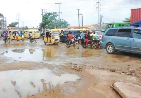  ??  ?? A bad portion on Odogunyan road, Ikorodu