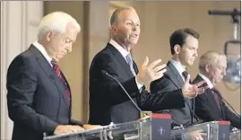  ?? Marcio Jose Sanchez Associated Press ?? REPUBLICAN­S John Cox, left, Kevin Faulconer, Kevin Kiley and Doug Ose hold a debate at the Richard Nixon Presidenti­al Library in Yorba Linda on Aug. 4.