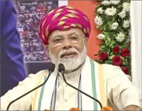  ??  ?? Prime Minister Narendra Modi speaks at the Ahmedabad airport on 2 October 2019. IANS