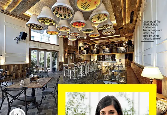  ??  ?? Interiors of The Black Rabbit kitchen and bar in Bangalore (inset) are done by Shruti Jaipuria (below)