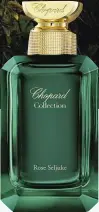  ??  ?? Chopard Rose Seljuke ( 100 ml, 275 €), Chopard.it. Sopra, un giardino in Marocco