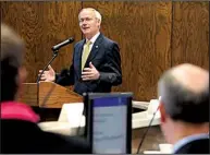  ?? Arkansas Democrat- Gazette/ RICK McFARLAND ?? “We can do so much more as a state when we grow economical­ly in job creation, and that is my focus,” Gov. Asa Hutchinson said Tuesday in laying out his goals for the state’s higher- education system.