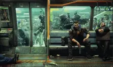  ??  ?? V rides the Night City Metro in “Cyberpunk 2077.” (CD Projekt Red)