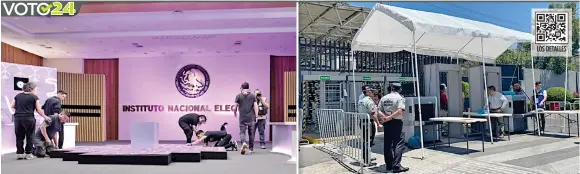  ?? ?? El INE presentó ayer el escenario donde los tres aspirantes presidenci­ales realizarán su primer debate, mientras la Guardia Nacional desplegó un operativo de seguridad.