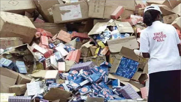  ??  ?? Some imported fake pharmaceut­ical products seized by Nigerian authoritie­s