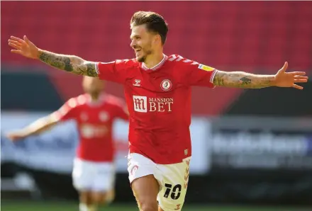 ?? Picture: Harry Trump/Getty ?? Jamie Paterson celebrates after scoring inside the first minute of Bristol City’s opening Championsh­ip game of the season, against Coventry at Ashton Gate
