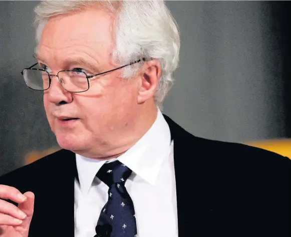  ??  ?? > Brexit Secretary David Davis delivers a speech during a visit to PD Ports at Teesport outlining the UK’s ambitions for an implementa­tion period after Brexit