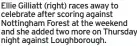  ?? ?? Ellie Gilliatt (right) races away to celebrate after scoring against Nottingham Forest at the weekend and she added two more on Thursday night against Loughborou­gh.