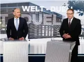  ?? ?? Millionen-Erfolg Björn Höcke (AfD) und Mario Voigt (CDU) beim TV-Duell über Thüringen