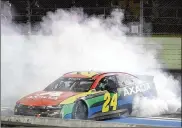  ?? WILFREDO LEE/ASSOCIATED PRESS ?? William Byron does doughnuts as he celebrates after winning a NASCAR Cup Series auto race Sunday in Homestead, Florida.