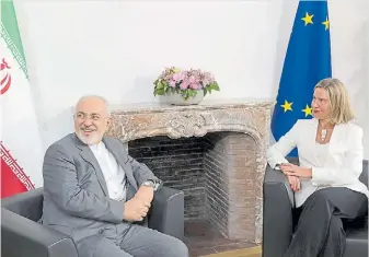  ?? EFE ?? Reunión. El canciller iraní Zarif y la jefa de la diplomacia europea, Mogherini, en mayo.