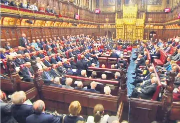  ?? — AFP photo ?? In this video grab taken from footage broadcast by the UK Parliament­ary Recording Unit (PRU) via the Parliament TV website, members of the House of Lords debate the Brexit Bill.