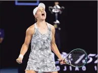  ?? Hamish Blair / Associated Press ?? Ash Barty celebrates after defeating Danielle Collins to win the Australian Open title on Saturday.