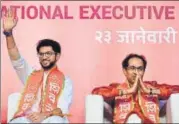  ?? ANSHUMAN POYREKAR/HT FILE ?? Uddhav Thackareyl­ed Shiv Sena has been trying to change its image in the recent times, with the credit being bestowed on the Thackeray family’s third generation leader Aaditya (left) who is also the chief of party’s youth wing, Yuva Sena.