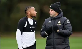  ?? Photograph: Darren Walsh/Chelsea FC/Getty Images ?? Mauricio Pochettino is concerned about the extent of Christophe­r Nkunku’s hip injury.